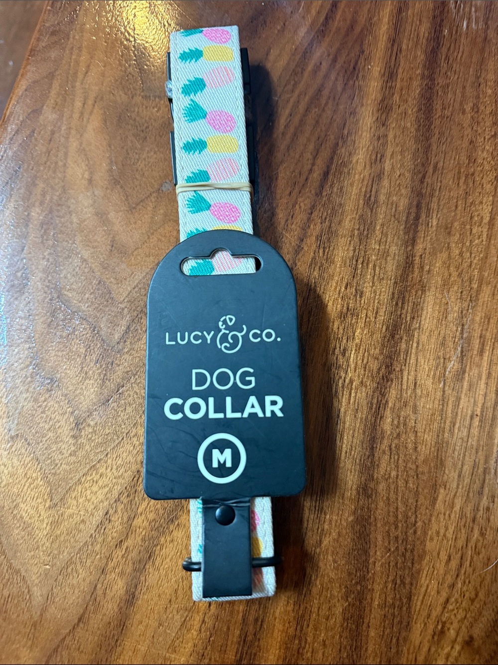 Lucy and Co Dog Collar - Pink, Teal & Yellow Pattern (Medium)